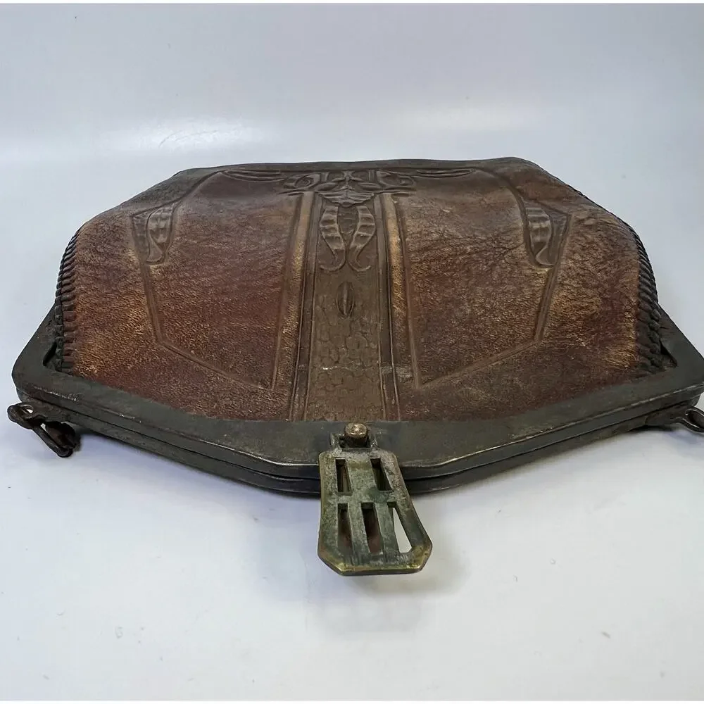 VTG Hand Tooled Leather Purse Turn Lock Clasp Early 1900s Art Nouveau Antique